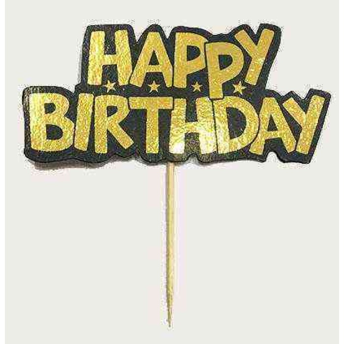 Altın Renk Happy Birthday Parti Kürdan Süsü 2 Adet