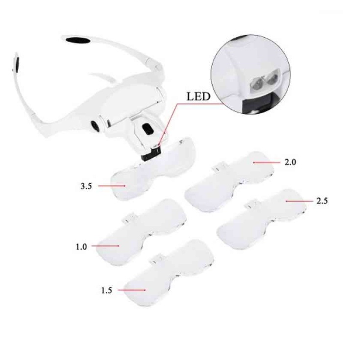 Nikula-5 Lens 1.0x-3.5x, 2led Işıklı  Ile Ayarlanabilir Gözlük Büyüteç9892b2