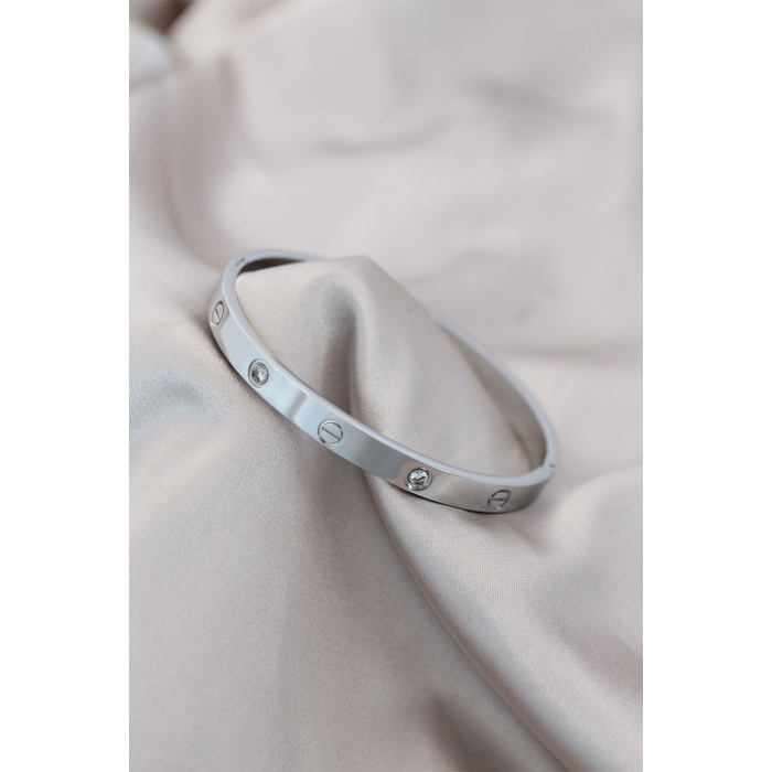 Çelik Gümüş Renk Zirkon Taşlı Cartier Bileklik - BJ-BB4120