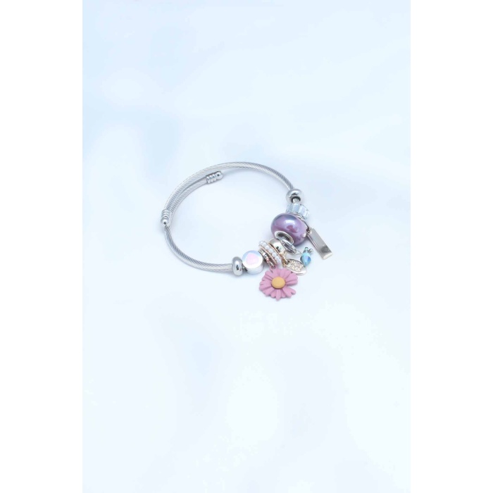 Mor Çiçek Model Charm Çelik Kadın Bileklik - BJ-BB4448