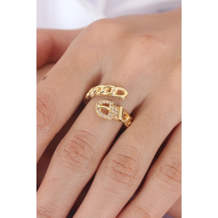 Gold Renk Kemer Model Taşlı Kadın Yüzük - BJ-BYK2441
