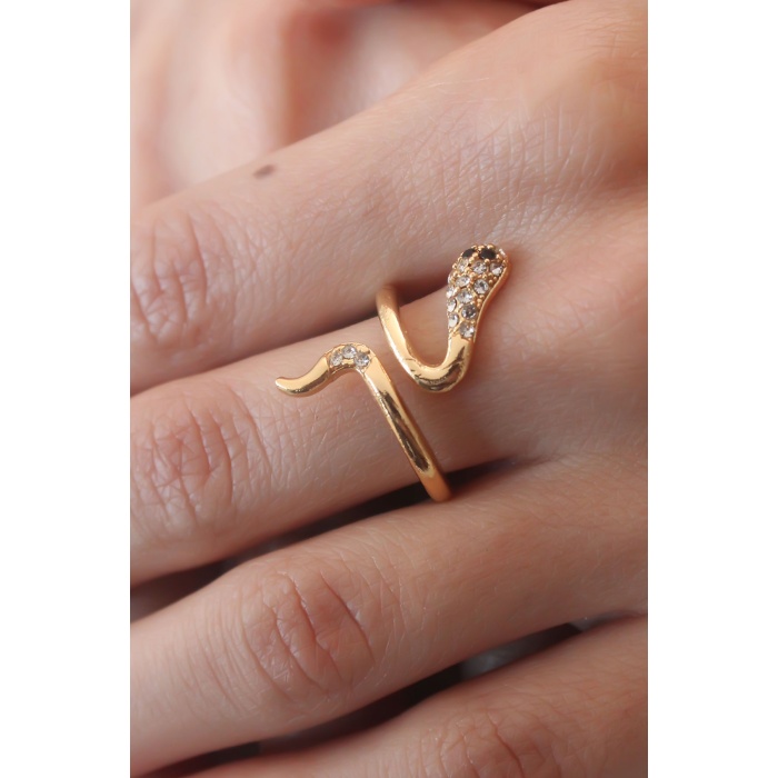 Gold Renk Yılan Model Zirkon Taş Detay Kadın Yüzük - BJ-BYK2514