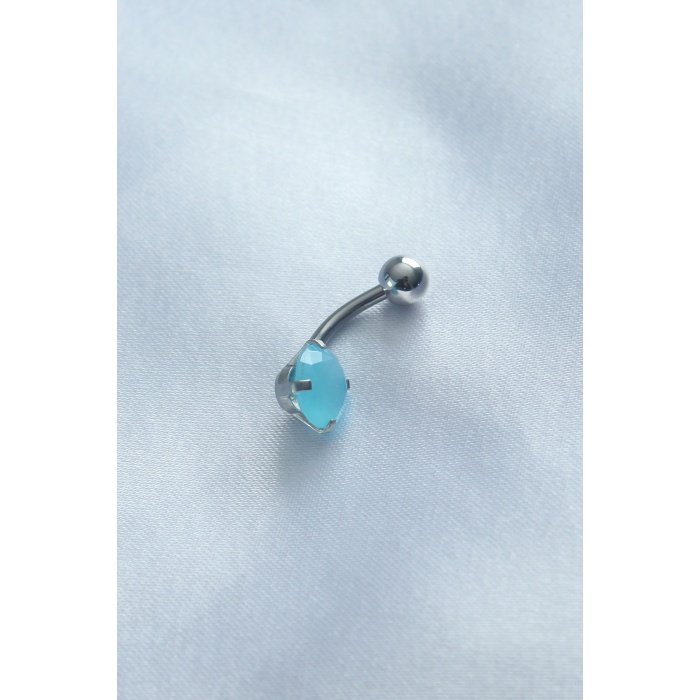 316L Cerrahi Çelik Mavi Taşlı Göbek Piercing - BJ-PR1103