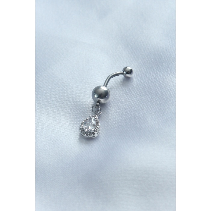 316L Cerrahi Çelik Minimal Top Damla Taş Zirkon Taşlı Sallantı Göbek Piercing - BJ-PR1105