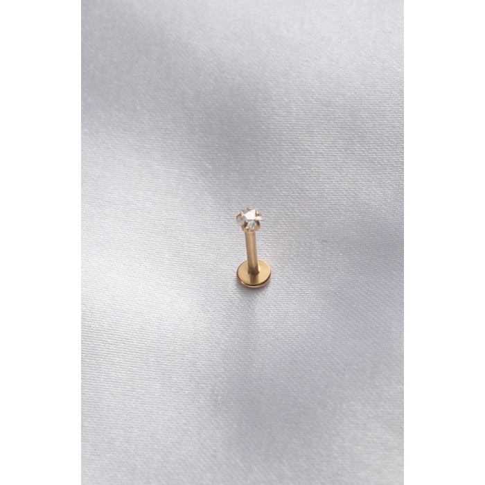 316L Cerrahi Çelik 3,5 mm Yıldız Zirkon Gold Renk Dudak Piercing - BJ-PR1159