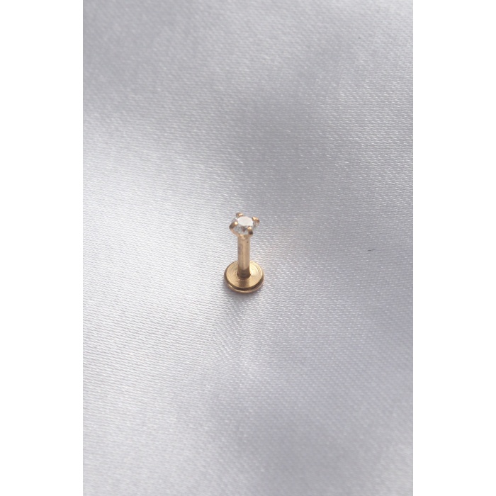 316L Cerrahi Çelik 3,5 mm Zirkon Taş Gold Renk Yan Dudak Piercing - BJ-PR1161