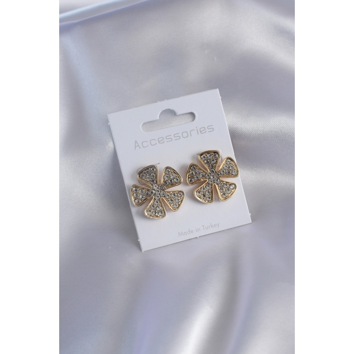 Gold Renk Zirkon Taşlı Çiçek Model Kadın Küpe - BJ-BKP6974