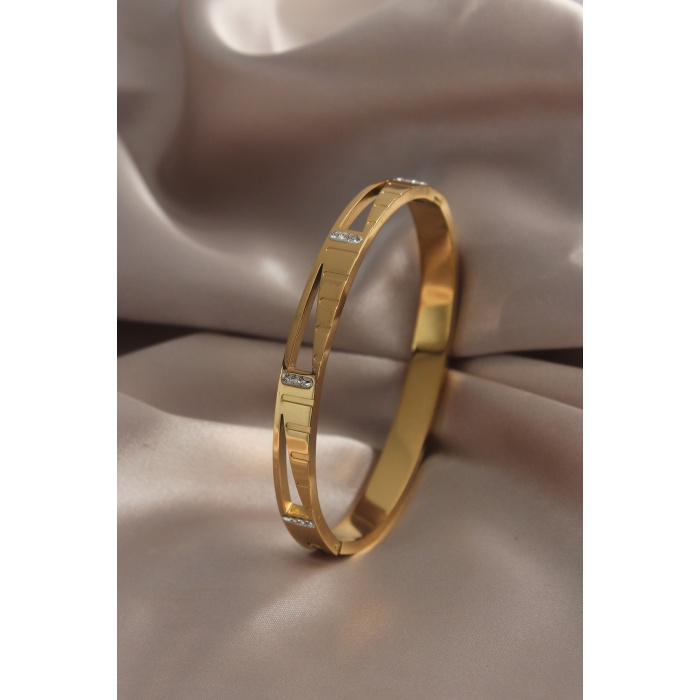 316L Çelik Gold Renk Zirkon Taş Detay Kadın Kelepçe - BJ-BB4837