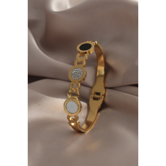316L Çelik Gold Renk Zirkon Taşlı Kadın Kelepçe - BJ-BB4848