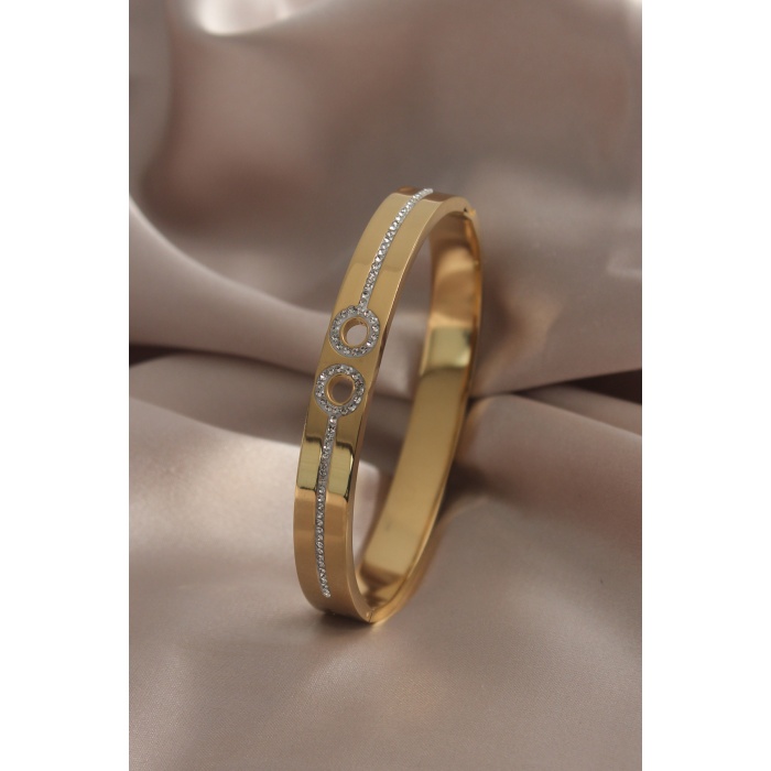 316L Çelik Gold Renk Zirkon Taşlı Kadın Kelepçe - BJ-BB4876
