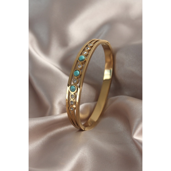 316L Çelik Gold Renk Zirkon Taşlı Kadın Kelepçe - BJ-BB4917