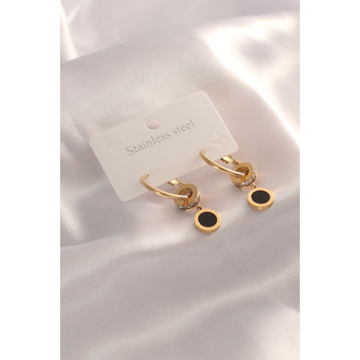 Çelik Gold Renk Zirkon Taş Detay Kadın Küpe - BJ-BKP6896