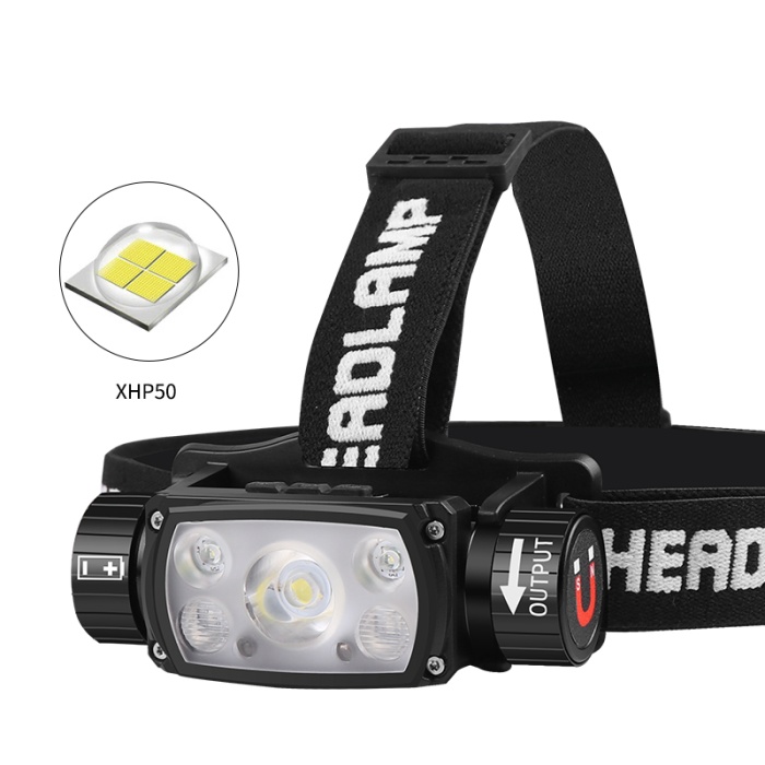 PeakStar PS-200 XHP50+ 2*XPE+2* LED 180 Derece Ayarlanabilir Mıknatıslı Sensörlü Su Geçirmez Kafa Lambası