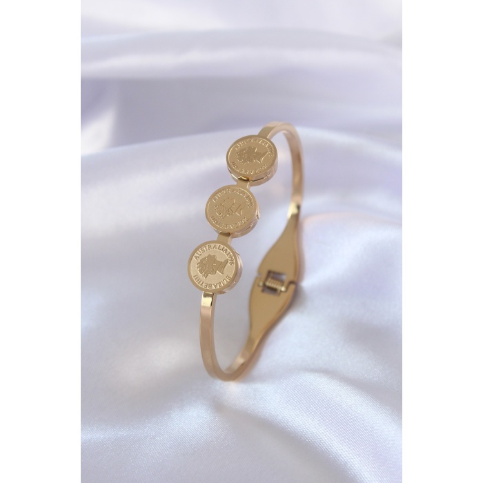 316L Çelik Gold Renk Elizabeth İşleme Kadın Kelepçe - BJ-BB5031