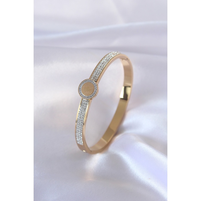 316L Çelik Gold Renk Zirkon Taşlı Kadın Kelepçe - BJ-BB5045