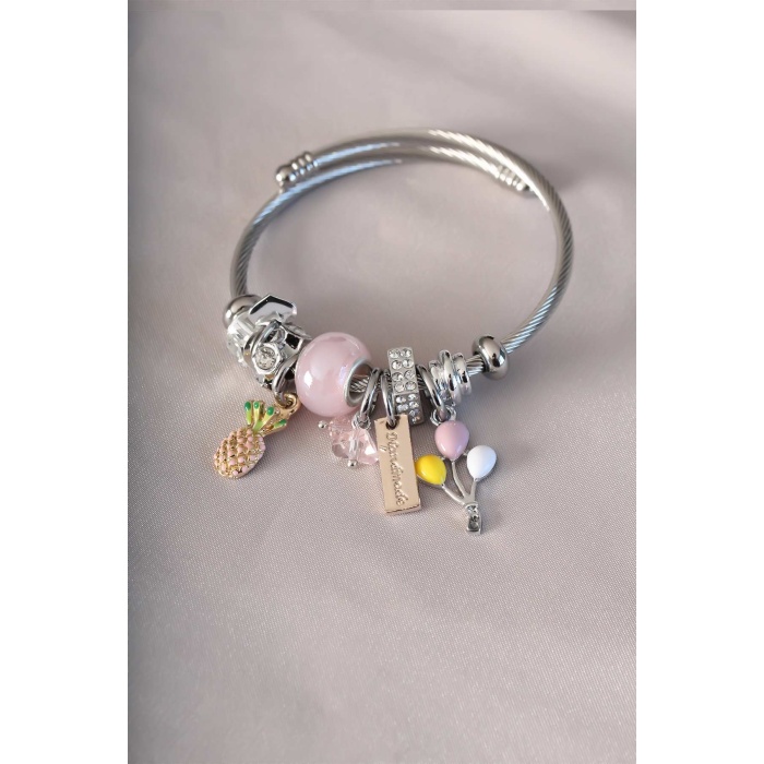 Pembe Ananas ve Balon Figürlü Charm Bileklik - BJ-BB4324