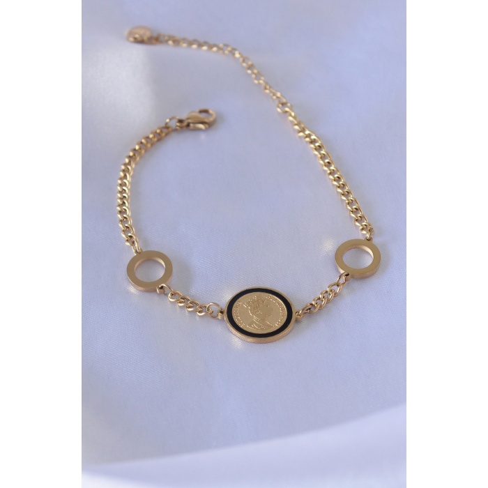 316L Çelik Gold Renk Elizabeth İşleme Zincir Model Kadın Bileklik - BJ-BB5077