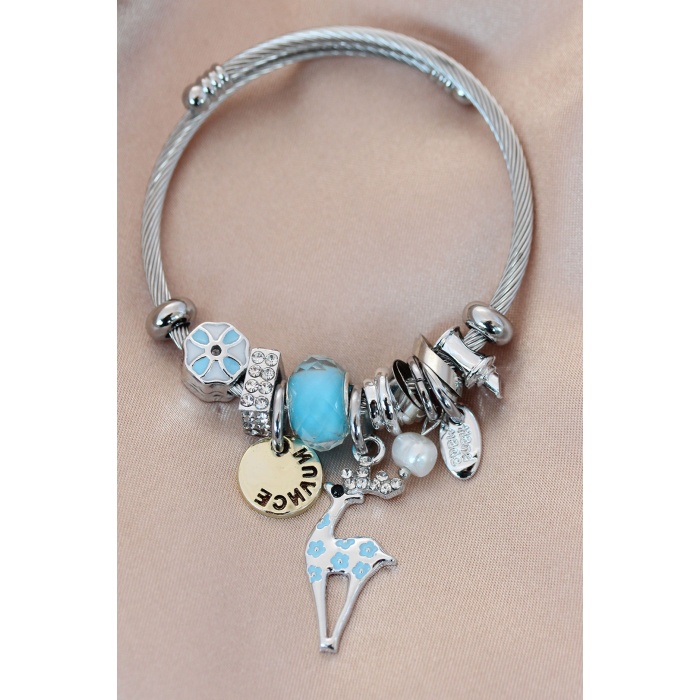 Çelik Taşlı Geyik Model Charm Bilezik - BJ-BB4108