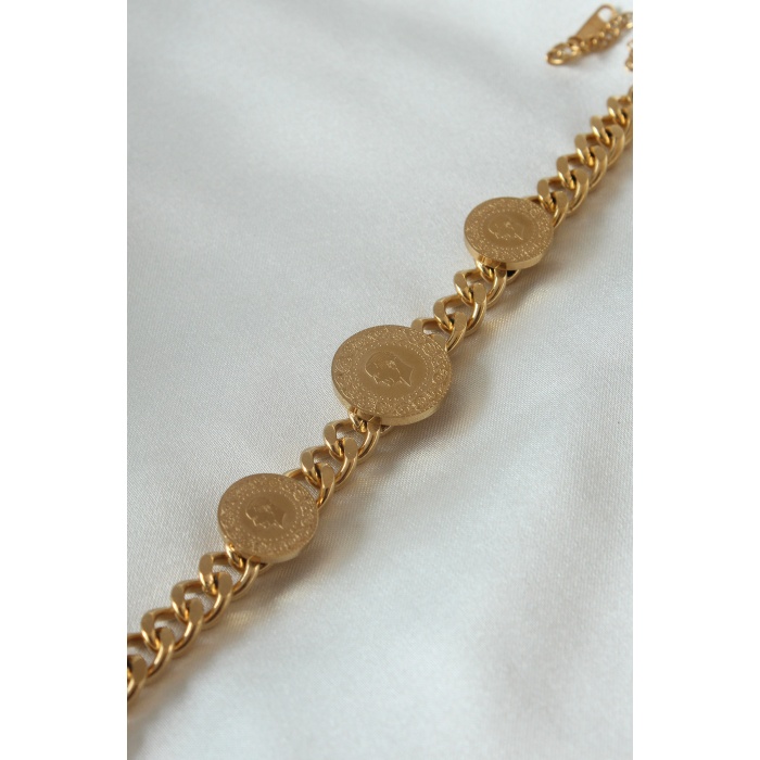 316L Çelik Gold Renk Tam Çeyrek Altın Model Zincir Model Kadın Bileklik - BJ-BB5097