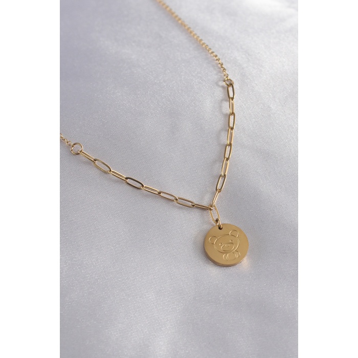 316L Çelik Gold Renk Ayıcık İşleme Kadın Kolye - BJ-BKO7153