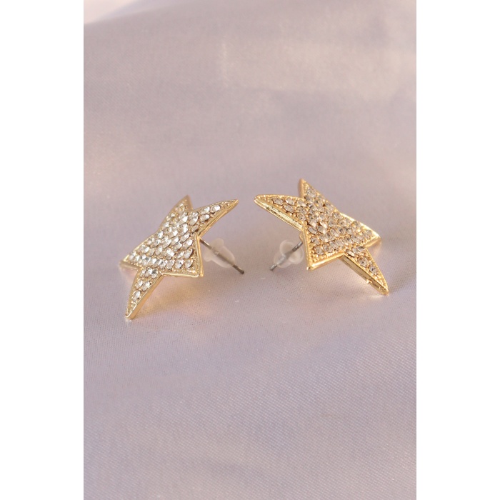 Gold Renk Yıldız Model Zirkon Taşlı Kadın Küpe - BJ-BKP7159