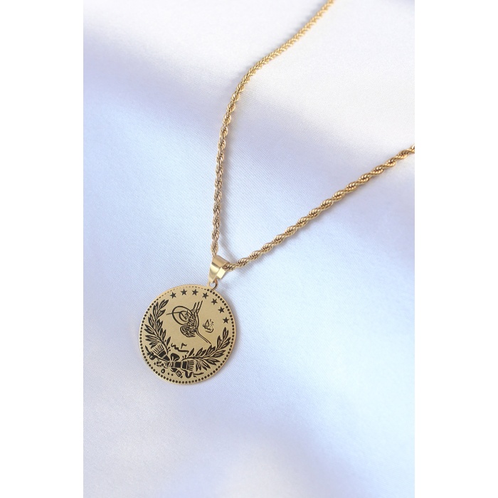 316L Çelik Gold Renk Reşadiye Altın Model Kadın Kolye - BJ-BKO7245