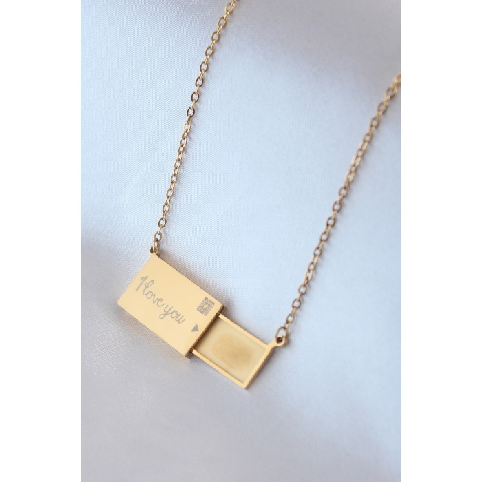 316L Çelik Gold Renk Gizli Bölmeli Kadın Kolye - BJ-BKO7268