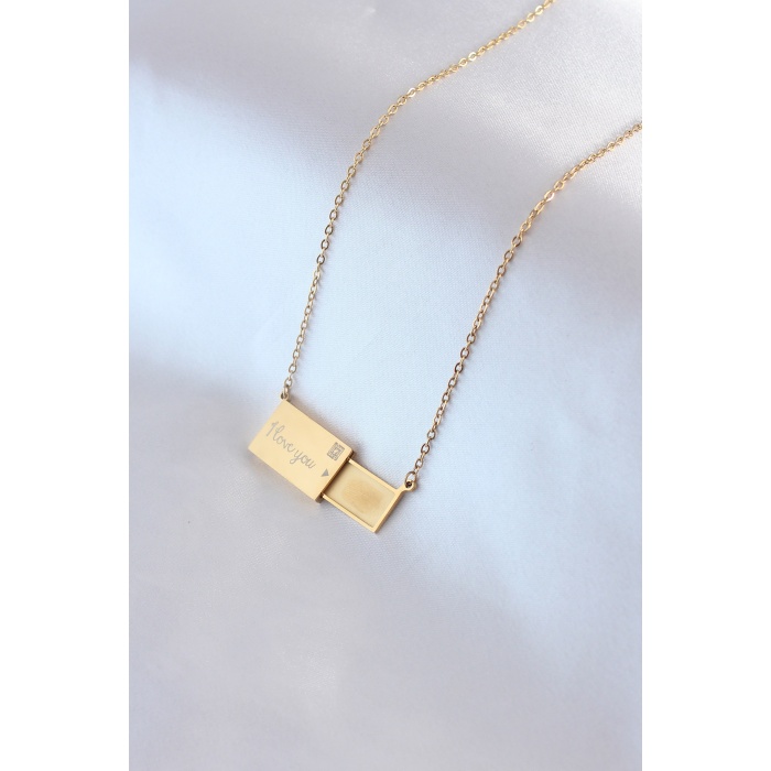 316L Çelik Gold Renk Gizli Bölmeli Kadın Kolye - BJ-BKO7268