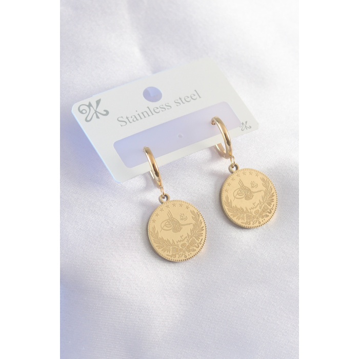 316L Çelik Gold Renk Reşat Altın Model Kadın Küpe - BJ-BKP7225