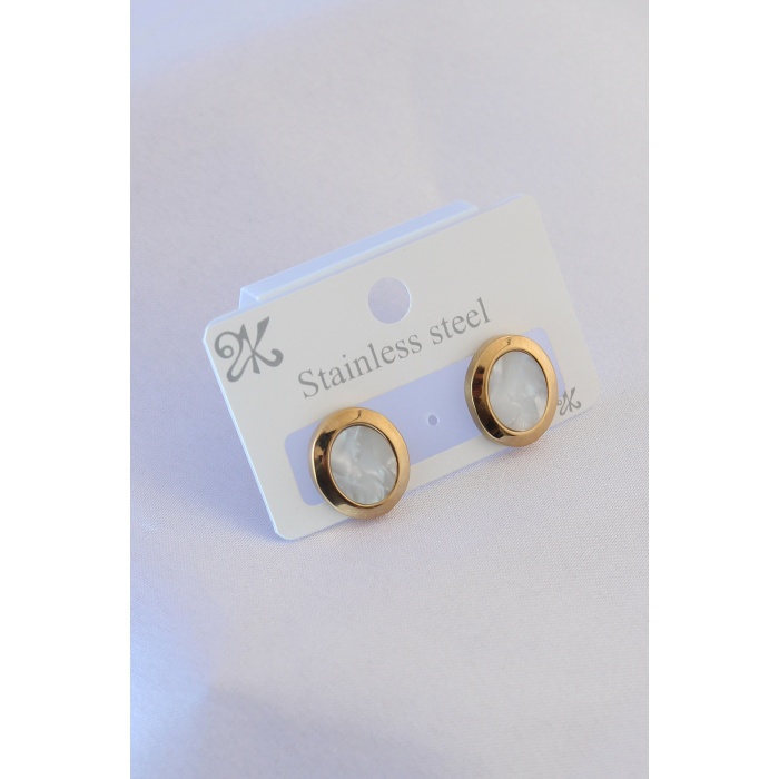 316L Çelik Gold Renk Sedefli Kadın Küpe - BJ-BKP7226