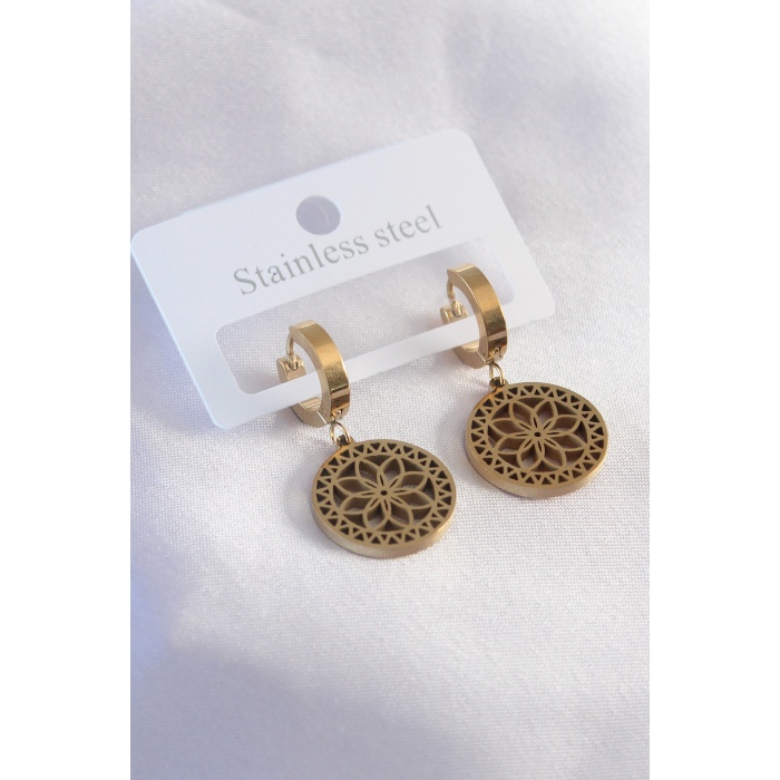 316L Çelik Gold Renk Lotus Kadın Küpe - BJ-BKP7228