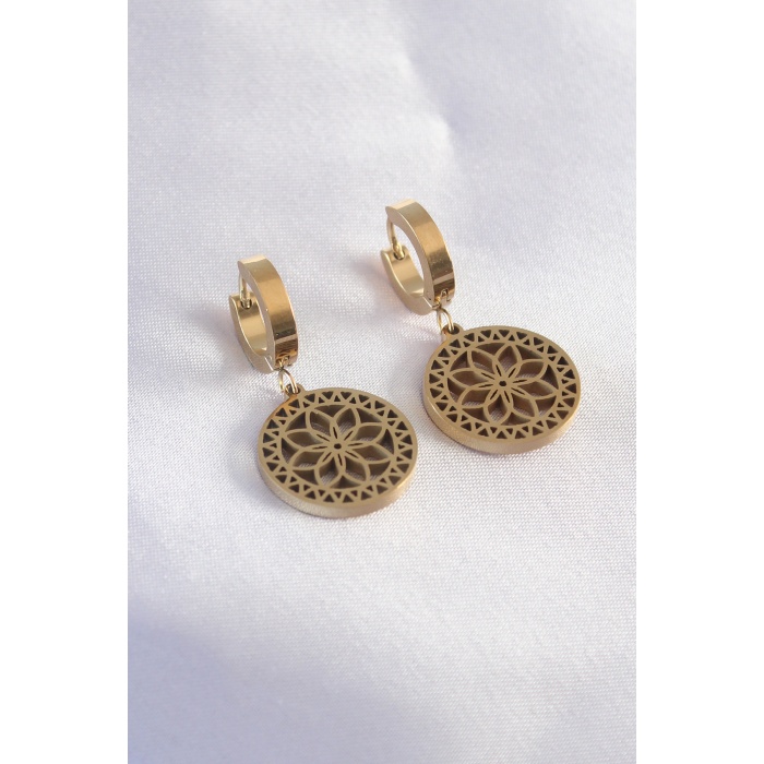 316L Çelik Gold Renk Lotus Kadın Küpe - BJ-BKP7228