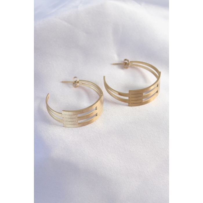 316L Çelik Gold Renk Kaburga Model Kadın Küpe - BJ-BKP7229