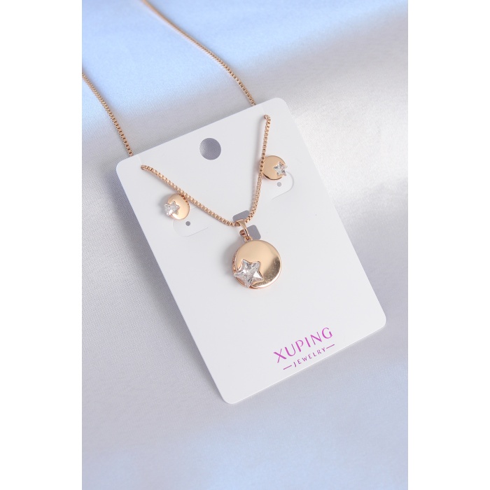 Xuping Rose Gold Renk Zirkon Taşlı Yıldız Figür Kadın Koye Küpe Seti - BJ-BKO7289