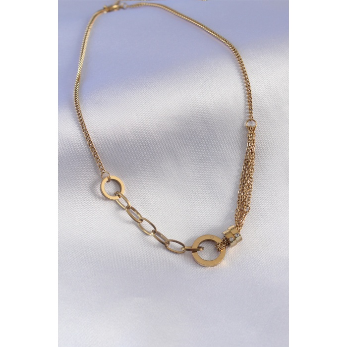 316L Çelik Gold Renk Zirkon Taş Detay Kadın Kolye - BJ-BKO7322
