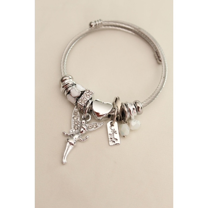 Zirkon Taşlı Kalp Detaylı Peri Model Charm Bilezik - BJ-BB4363