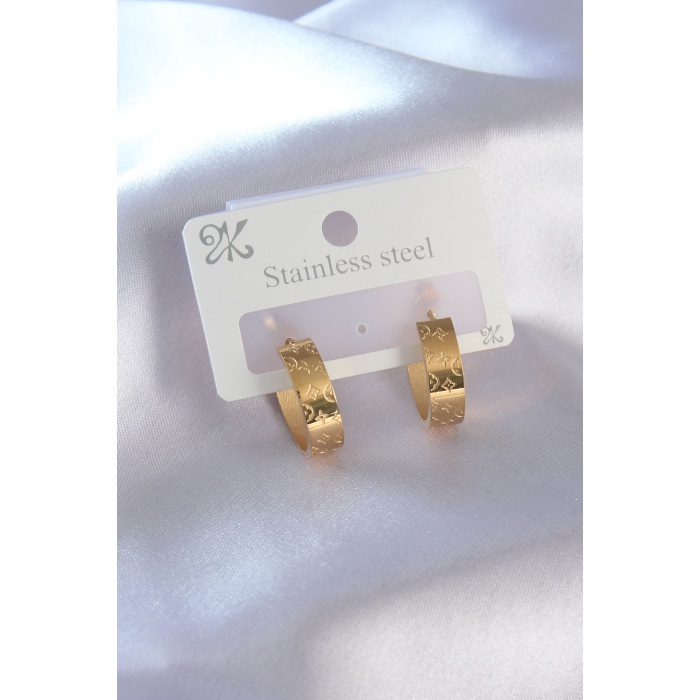 316L Çelik Gold Renk Yarım Halka Model İşleme Detay Kadın Küpe - BJ-BKP7370