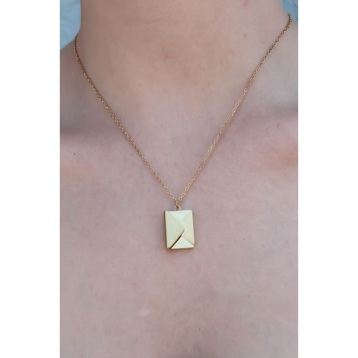 316L Çelik Gold Renk Açılır Mektup Model Kadın Kolye - BJ-BKO7393