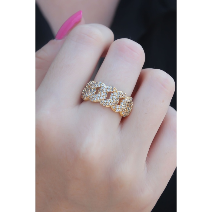 Gold Renk Zirkon Taşlı Zincir Model Kadın Yüzük - BJ-BYK2653