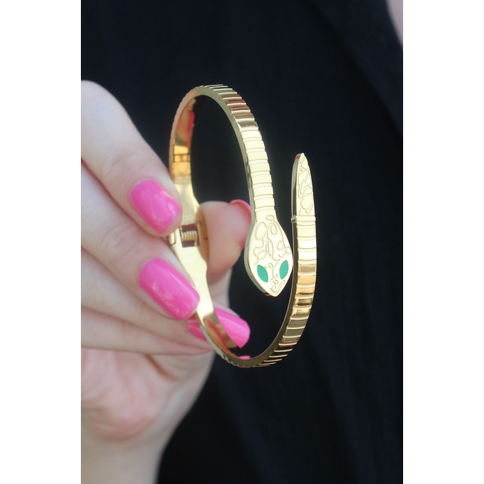 316L Çelik Gold Renk Yılan Model İşleme Detay Kadın Bileklik - BJ-BB5283