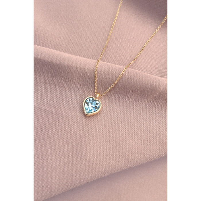 Açık Mavi Kristal Zirkon Taşlı Kalp Model Kadın Kolye - BJ-BKO5273