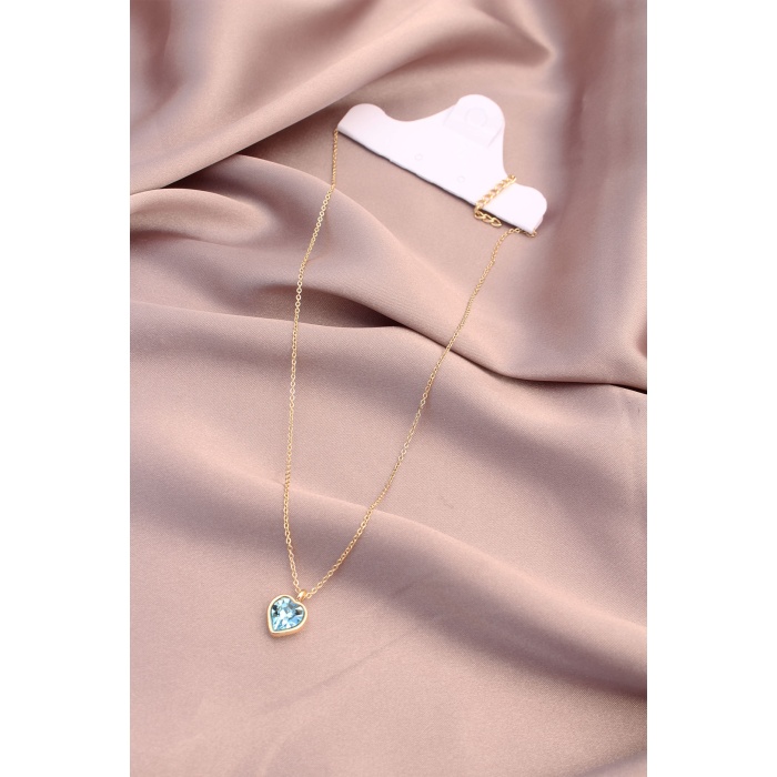 Açık Mavi Kristal Zirkon Taşlı Kalp Model Kadın Kolye - BJ-BKO5273