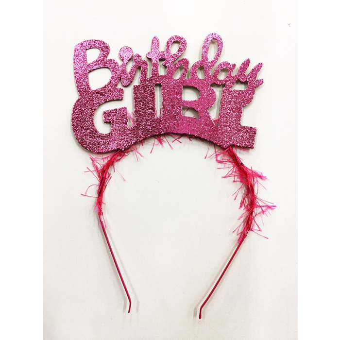 Birthday Girl Yazılı Metalize Parti Tacı Pembe Renk