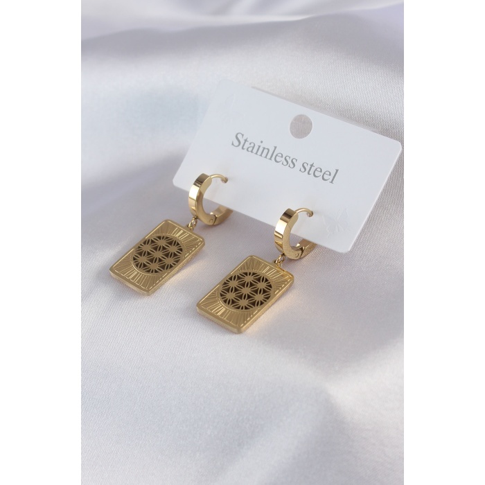 316L Çelik Gold Renk Lotus İşleme Kadın Küpe - BJ-BKP7490