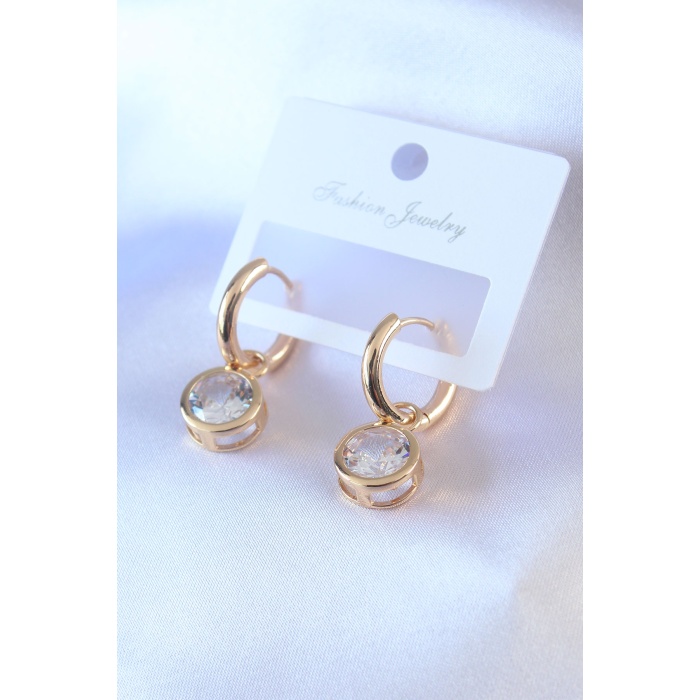 Gold Renk Zirkon Taşlı Pirinç Kadın Küpe - BJ-BKP7503