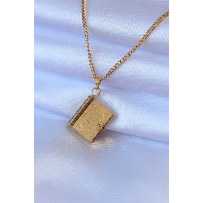 316L Çelik Gold Renk İşleme Detay Kitap Model Kadın Kolye - BJ-BKO7469
