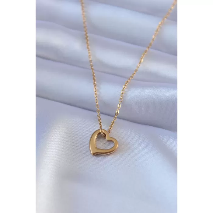 316L Çelik Gold Renk Kalp Model Kadın Kolye - BJ-BKO7577