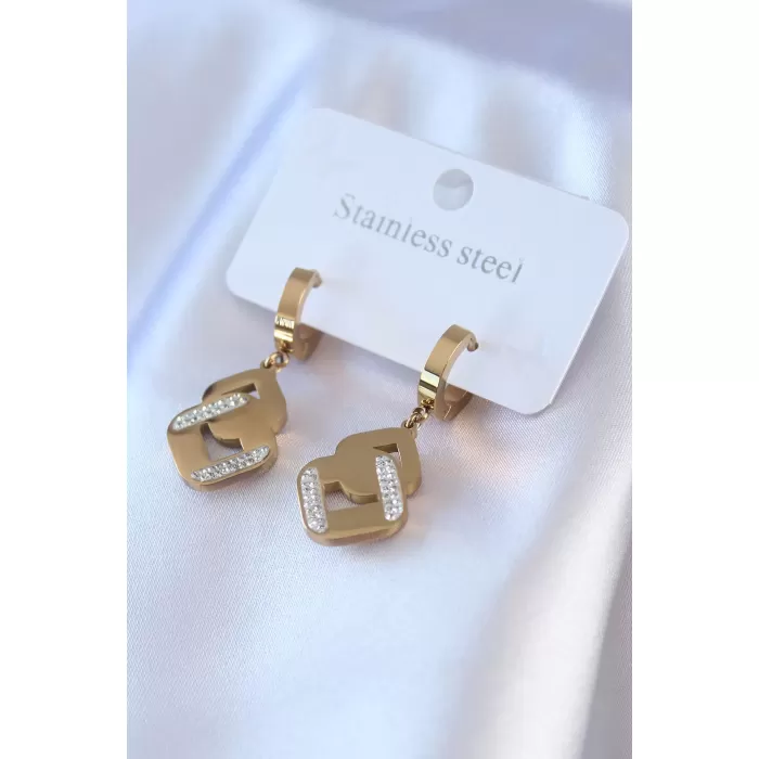 316L Çelik Gold Renk Zirkon Taşlı Kadın Küpe - BJ-BKP7703