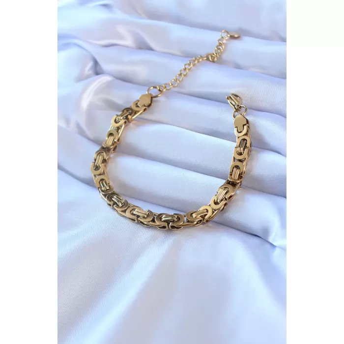 316L Çelik Gold Renk Kral Zincir Model Kadın Bileklik - BJ-BB5416