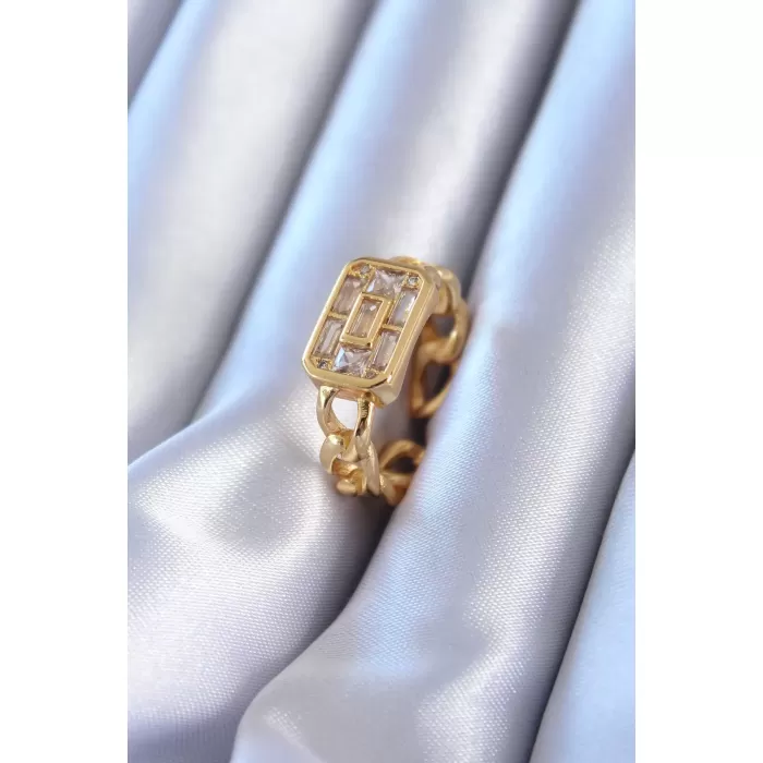 Gold Renk Zirkon Taşlı Zincir Model Kadın Yüzük - BJ-BYK2752